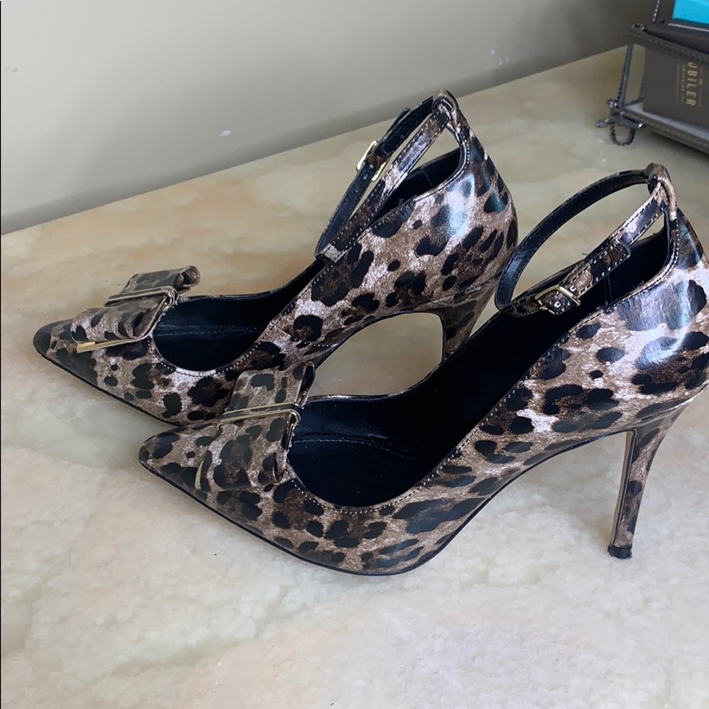 WHBM LEATHER LEOPARD HEELS